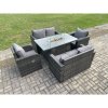 Fimous Rattan Outdoor Garden Furniture Sofa Set Gas Fire Pit Dining Table Gas Heater with Love Sofa Recling Chair 6 Seater Dark Grey Mixed