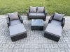 Fimous 6 Seater Rattan Outdoor Garden Furniture Sofa Set Table & Chairs with 2 Big Footstool Dark Grey Mixed