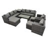 Fimous Garden Rattan Outdoor Furniture Set 11 Seater Patio Corner Sofa Oblong Coffee Table with Chair 3 Stools Side Table Dark Grey