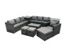 Fimous Rattan Garden Furniture Dining Set 10-seater Patio Coffee Table Sofa Set with 3 Stools 2 Side Tables Dark Grey Mixed