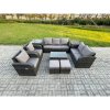 Fimous Patio Garden Furniture Sets Wicker 9 Seater Outdoor Rattan Furniture Sofa Sets with Rectangular Coffee Table Reclining Chair Loveseat Sofa 2 Side Tables 2 Small Footstools
