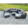 Fimous 9 Seater Outdoor Rattan Garden Furniture Set Conservatory Patio Sofa Coffee Table With Reclining Chair 2 Big Footstool 2 Side Tables Dark Grey Mixed