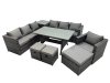 Fimous 10 Seater Outdoor Corner Sofa Chair Dining Table Set Garden Rattan Furniture Set with Side Table 3 Stools Dark Grey