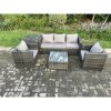 Fimous Outdoor Lounge Sofa Set Wicker PE Rattan Garden Furniture Set with 2 Armchairs Side Table Square Coffee Table Dark Grey Mixed