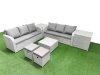 Fimous Outdoor Garden Furniture Sets 8 Seater Wicker Rattan Furniture Sofa Sets with Square Coffee Table high Back Lounge Sofa Stools 2 Side Table Light Grey