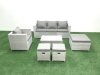 Fimous Rattan Garden Furniture Set with 3 Seater Sofa Chair Rectangular Coffee Table 3 Footstools Light Grey Mixed 6 Seater
