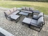 Fimous Aluminium Outdoor Garden Furniture Lounge Sofa 2 PC Chairs Oblong Coffee Table Sets with 2 Side Tables 2 Big Footstool Dark Grey