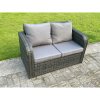 Fimous Rattan Garden Furniture Set Outdoor Patio Gas Fire Pit Dining Table and Chairs with Side Table Love seat Sofa 2 Small Footstools