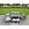 Fimous 8-Piece Aluminium Garden Furniture Sets 7 Seater Outdoor Sofa Set with Adjustable Rising Lifting Dining Table 2 Chairs 2 Big Footstools 2 Side Tables