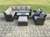 Fimous Outdoor Furniture Garden Dining Set Rattan Corner Sofa Set with 2 Armchairs Big Footstool Dark Grey Mixed