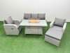 Fimous PE Rattan Garden Furniture Set Reclining Chair Sofa Lounge Sofa Set Firepit Dining Table Big Footstool Light Grey