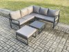 Fimous Outdoor Garden Furniture Set Aluminium Lounge Sofa Square Coffee Table Sets with Big Footstool Indoor Conservatory Set Dark Grey