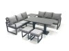 Fimous 8 Seater Aluminium Outdoor Garden Furniture Set with Adjustable Rising Lifting Dining Table 3 Seater Sofa 2 Small Footstool Side Table Dark Grey