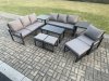Fimous Aluminium 9 Pieces Garden Furniture Set with Cushions 10 Seater Outdoor Patio Lounge Sofa Set with Armchair 3 Footstools 2 Side Tables Dark Grey