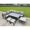 Fimous Aluminium Garden Furniture Sets,11 Seater Outdoor Conversational Dining Set with Adjustable Rising Lifting Dining Table,2 Big Footstools Dark Grey