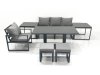 Fimous 6 Seater Garden Sofa Set Aluminium Furniture Rising Dining Tabe Set with Chair 2 Side Table 2 Small Footstools Dark Grey