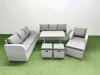 Fimous 9 Pieces Outdoor PE Rattan Garden Furniture with Cushions Reclining Chair 2 Side Tables 3 Stool Light Grey