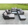 Fimous 8 Seater Rattan Garden Furniture Set Patio Outdoor Lounge Sofa Set with Rectangular Coffee Table 2 Big Footstool Love Sofa Side Table Dark Grey Mixed