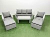 Fimous PE Rattan Garden Furniture Set Reclining Chair Sofa Lounge Sofa Set Rectangular Coffee Table 2 Big Footstool Light Grey