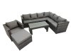 Fimous Outdoor Rattan Oblong Coffee Table Corner Sofa Sets Garden Furniture Set with Chair Big Stool Dark Grey Mixed