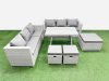 Fimous Rattan Garden Furniture Dining Set 9-seater Patio Rectangular Table 3 Seater Sofa Set with 3 Stools Light Grey