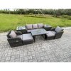 Fimous Outdoor Garden Furniture Sets 8 Pieces Wicker Rattan Furniture Sofa Sets with Rectangular Dining Table 2 Big Footstool 2 Side Tables