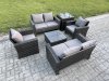 Fimous Rattan Garden Furniture Set 6 Seater Patio Outdoor Lounge Sofa Set with Square Coffee Table Double Seat Sofa Side Table Dark Grey Mixed