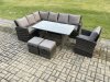 Fimous 9 Seater Garden Rattan Furniture Corner Dining Set with 2 Small Footstools Armchair Indoor Outdoor Lounge Sofa Set