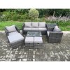 Fimous Outdoor Rattan Garden Furniture Set with 3 Seater Sofa Coffee Table Side Table 2 Armchairs 3 Footstools Patio Lounge Sofa Set Dark Grey Mixed