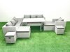 Fimous Rattan Garden Furniture Dining Set 11 Seater Lounge Sofa Chair Dining Table Set with 4 Footstools Light Grey Mixed
