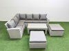 Fimous Rattan Garden Furniture Set Outdoor 8 Seater Corner Sofa Sets with Oblong Coffee Table 2 Big Footstools Light Grey Mixed