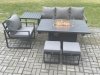 Fimous Aluminium 6 Pieces Garden Furniture Sofa Set with Cushions Gas Fire Pit Dining Table Set with 2 Small Footstools Side Table Dark Grey