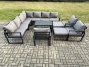 Fimous Aluminium Outdoor Garden Furniture Set Lounge Corner Sofa 3 Pcs Chair Oblong Coffee Table Sets with 2 Big Footstools Dark Grey