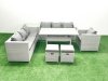 Fimous 7 Pieces Outdoor Rattan Sofa Set with Cushions Patio Garden Furniture Sets with Armchair Dining Table Side Table 2 Small Footstools