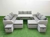 Fimous PE Rattan Lounge Sofa Set 10 Seater Outdoor Garden Furniture Set with Dining Table 3 Seater Sofa 2 Big Footstools Light Grey