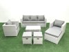 Fimous Rattan Garden Outdoor Furniture Sofa Set with Rectangular Coffee Table 2 Chairs 3 Footstools Light Grey Mixed
