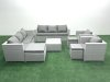 Fimous Outdoor Rattan Sofa Garden Furniture Set with 2 Armchairs Square Coffee Table 3 Footstools Light Grey Mixed