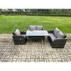 Fimous 5 Seater Lounge Rattan Sofa Set Outdoor Garden Furniture Oblong Rectangular Dining Table With Chairs Dark Grey Mixed