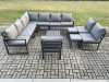 Fimous 12 Seater Outdoor Aluminium Garden Furniture Set Corner Lounge Sofa Set with Square Coffee Table 2 Small Footstools Dark Grey