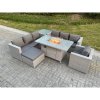 Fimous Light Grey Rattan Fire Pit Garden Furniture Set Gas Heater Burner Lounge Sofa With Side Coffee Table Big Footstool Chair