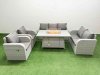 Fimous PE Rattan Garden Furniture Set Reclining Chair Sofa Double Love Seat 2 Seater Sofa Lounge Set Firepit Dining Table Light Grey
