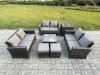 Fimous 7 PCS Outdoor Lounge Sofa Set Wicker PE Rattan Garden Furniture Set with Square Coffee Table Double Seat Sofa Side Table 2 Small Footstools Dark Grey Mixed