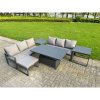 Fimous 5 Pieces Garden Furniture Set Aluminium Adjustable Rising Lifting Dining Table and Sofa Set with Side Table Big Footstool Dark Grey