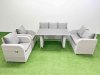 Fimous 7 Seater Garden Furniture Set PE Ratten Garden Sofa Set with Rectangular Dining Table Light Grey