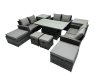 Fimous Outdoor Love Sofa Set 10 Seat Rattan Garden Furniture Set with Adjustable Lifting Dining or Coffee Table 2 Side Tables Dark Grey Mixed