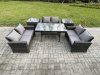Fimous 6 Seater Wicker PE Rattan Garden Furniture Sets Outdoor Lounge Sofa Set with Oblong Dining Table Double Seat Sofa 2 Side Tables Dark Grey Mixed
