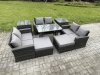 Fimous Outdoor Lounge Sofa Set Wicker PE Rattan Garden Furniture Set with Rectangular Dining Table 2 Seat Sofa 2 Big Footstool 2 Side Tables Dark Grey Mixed