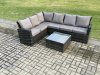 Fimous 6 Seater Outdoor Furniture Garden Dining Set Rattan Corner Sofa Set with Square Coffee Table Dark Grey Mixed