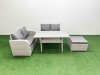 Fimous 5 Seater Outdoor Love Sofa Set Rattan Garden Furniture Set with Rectangular Dining Table Big Footstool Light Grey