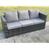 Fimous Rattan Garden Furniture Set Indoor Outdoor Patio Sofa Set with Oblong Coffee Table 2 Big Footstool 8 Seater Dark Grey Mixed
